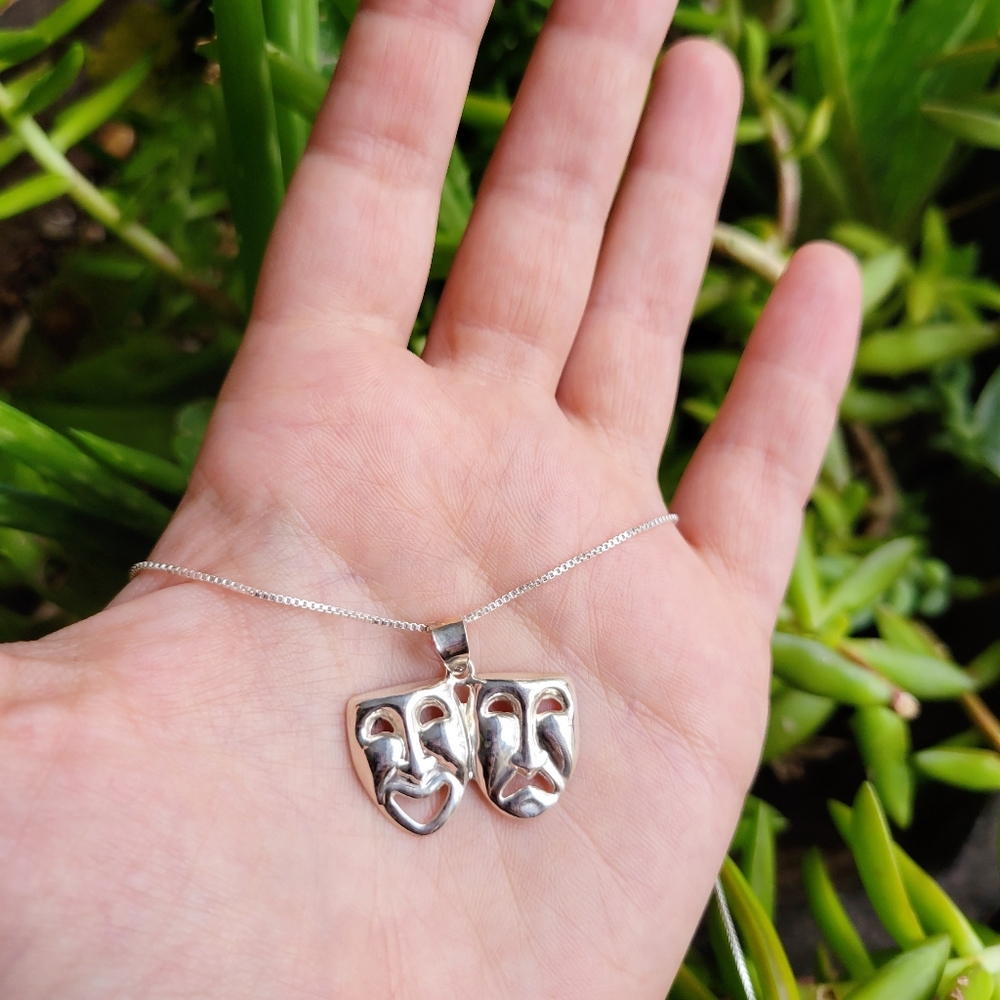 New Solid 925 Sterling Silver Comedy Tragedy Necklace